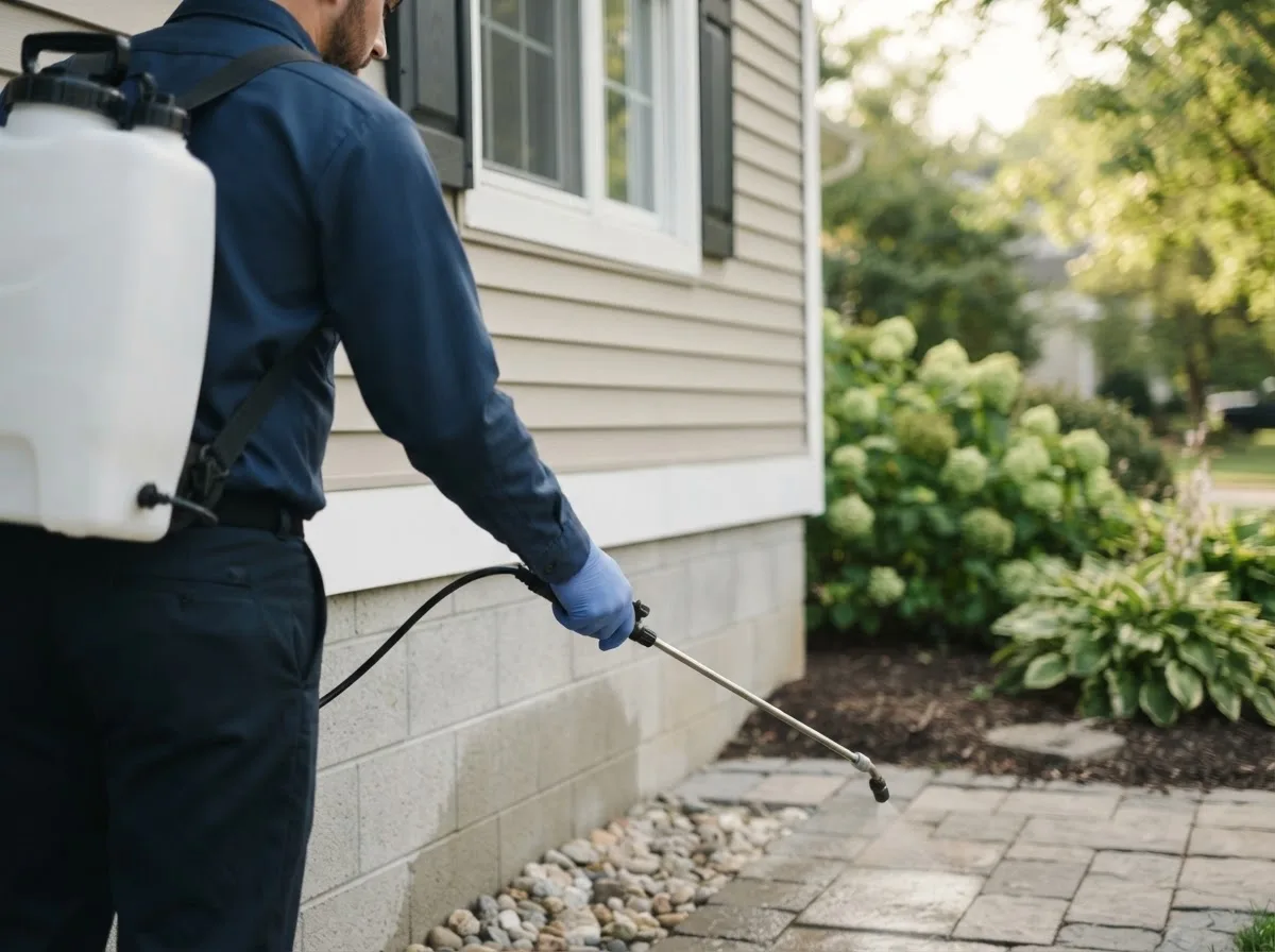 Pest control technician inspecting a home in Gordonville, TX